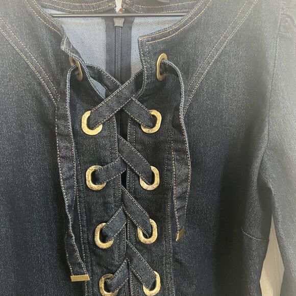 Boston Proper Lace Up Grommet Detail Denim Tunic Dress - Picture 2 of 6